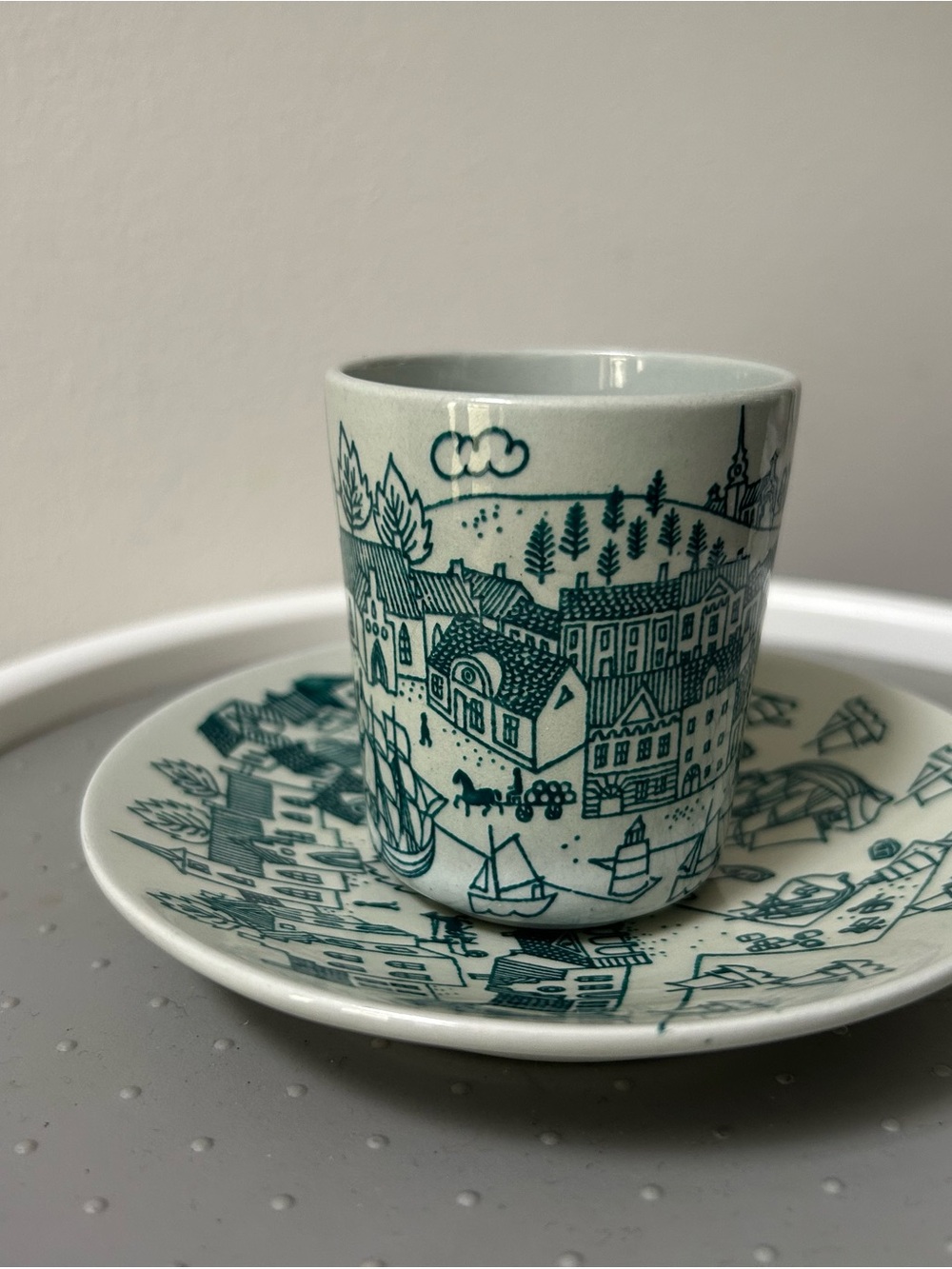 MCM Denmark Demitasse Cup Harbor Coastal Scene Ceramic Espresso Saucer Coffee - Picture 8 of 12